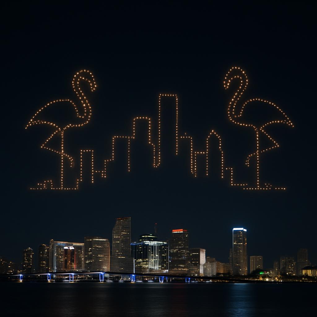 Glyphix drone light show over Miami skyline