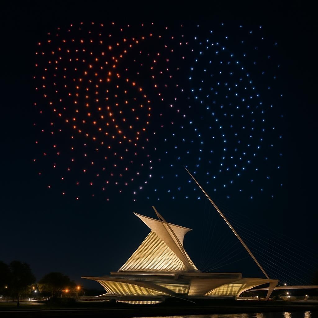 Glyphix drone light show over Milwaukee Art Museum