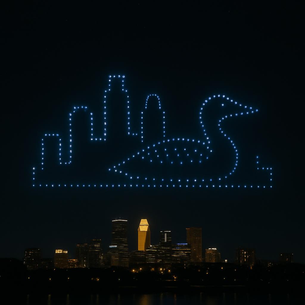 Glyphix drone light show over Minneapolis-St. Paul skyline