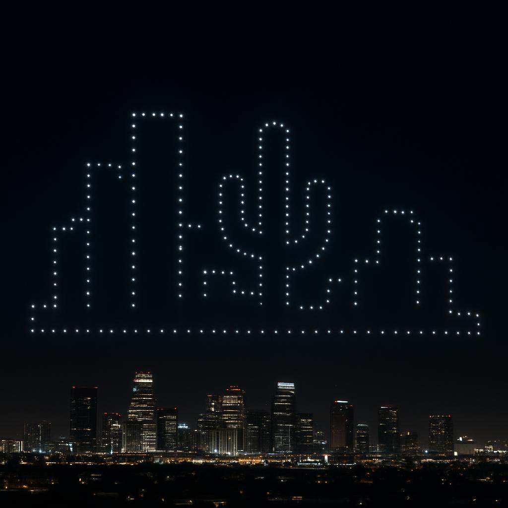 Glyphix drone light show over Phoenix skyline