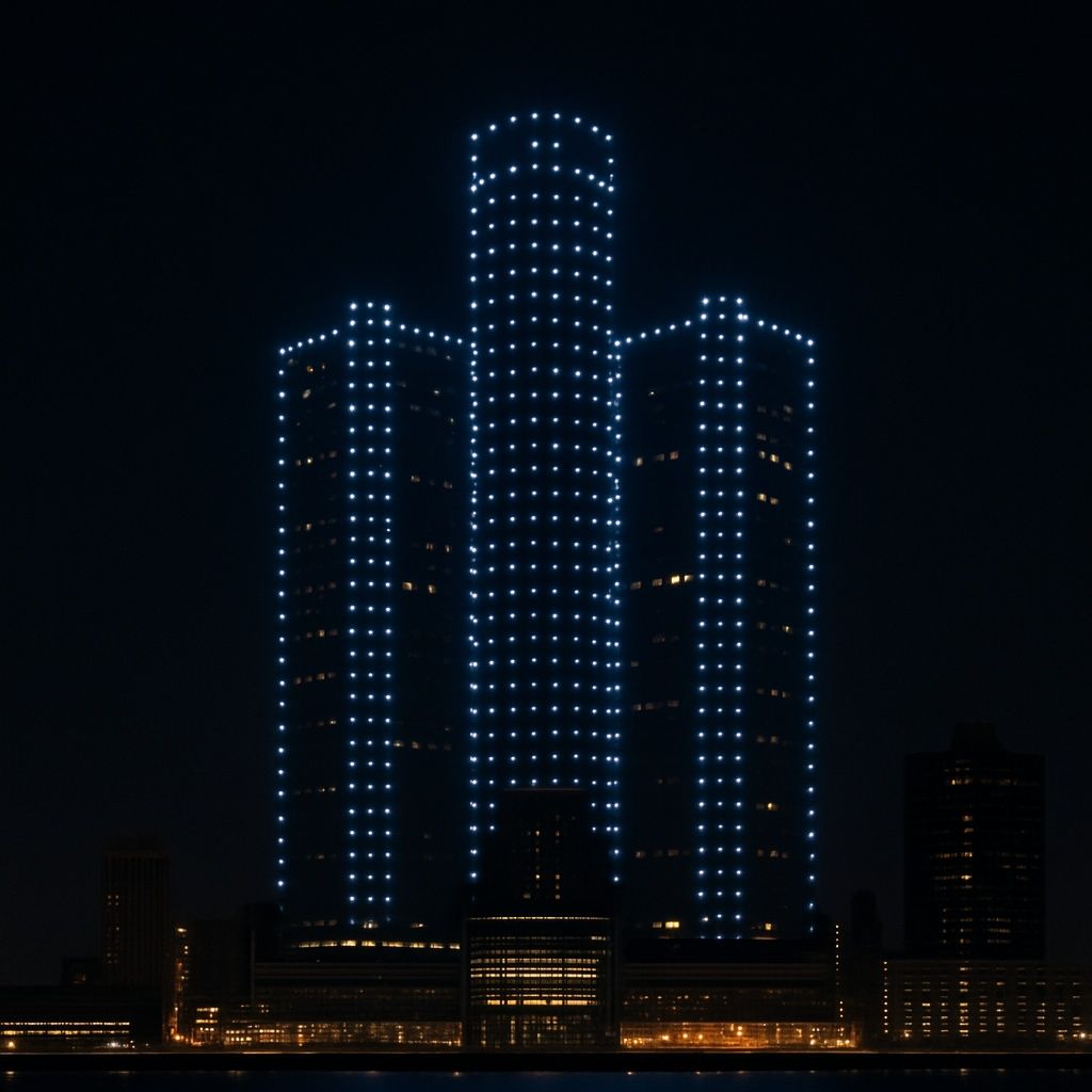 Glyphix drone light show over Renaissance Center